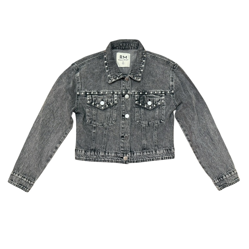 Rebecca Minkoff Gray Grey Denim Jean Jacket Studded Punk Button Up Size M Cotton
